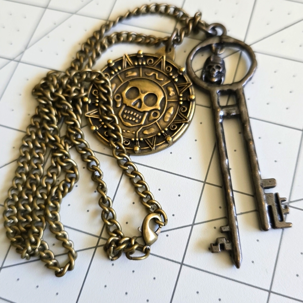 Disney Brass Skull and Key Necklace